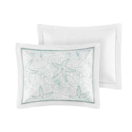 Coastal Maya Bay Duvet Cover Set 3PC - White With Seafoam Blue Hues