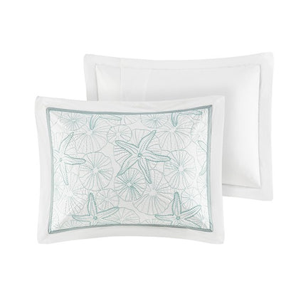 Coastal Maya Bay Comforter Set 4PC - White With Seafoam Blue Hues - Quahog Bay Bedding