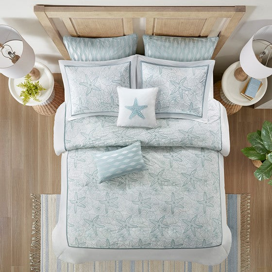 Coastal Maya Bay Comforter Set 4PC - White With Seafoam Blue Hues