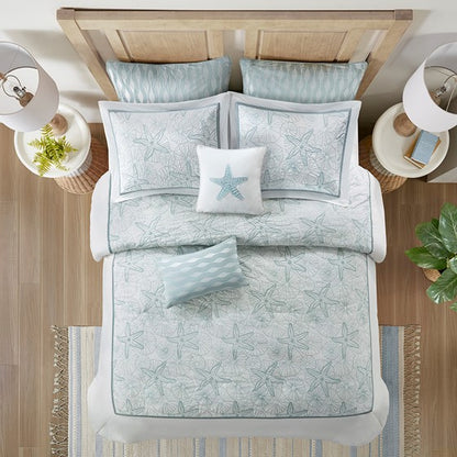 Coastal Maya Bay Duvet Cover Set 3PC - White With Seafoam Blue Hues