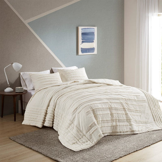 Mercer 100% Cotton Quilt Set with Chenille Trims 3PC - Quahog Bay Bedding