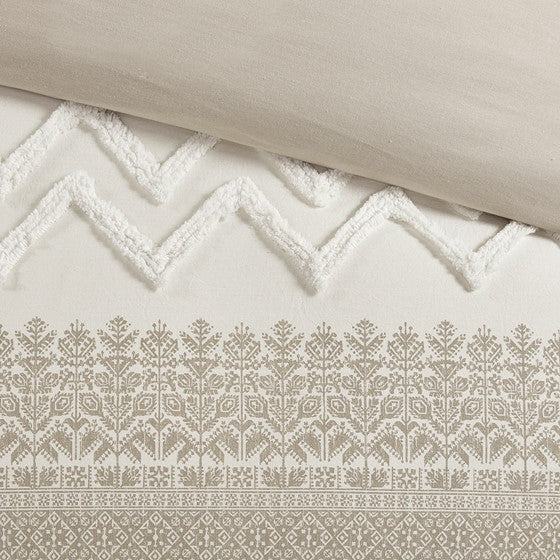 Mila Contemporary Cotton Comforter Set with Chenille Tufting in Taupe - Quahog Bay Bedding