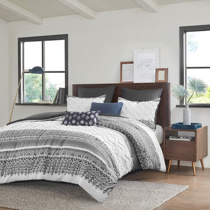 Mila 100% Cotton 3 Piece Comforter Set Grey - QuahogBay