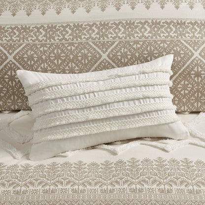 Mila 100% Cotton 3 Piece Comforter Set - White With Taupe Hues