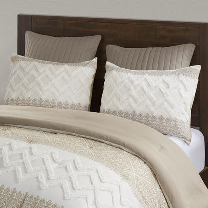 Mila 100% Cotton 3 Piece Comforter Set - White With Taupe Hues