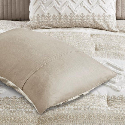 Mila 100% Cotton 3 Piece Comforter Set - White With Taupe Hues