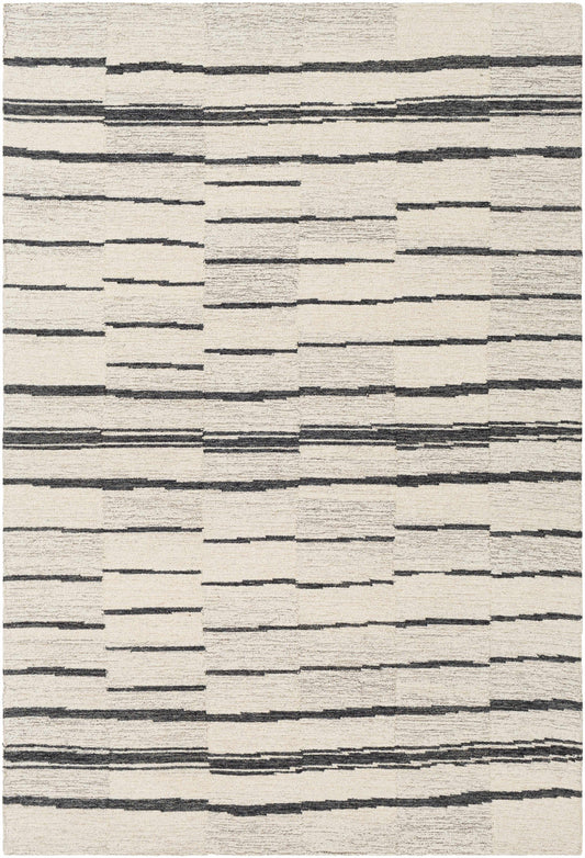 Moorebank Black Striped Wool Rug - Quahog Bay Bedding