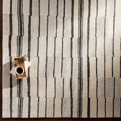 Moorebank Black Striped Wool Rug - Quahog Bay Bedding