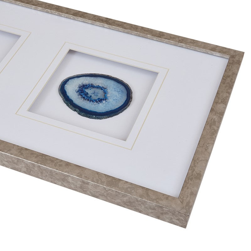 Natural Agate Trio Real Stone Framed Glass - Coastal Wall Decor