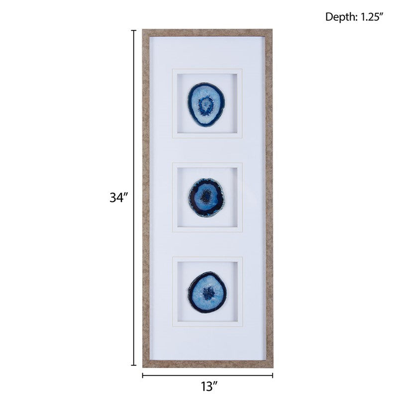Natural Agate Trio Real Stone Framed Glass - Coastal Wall Decor
