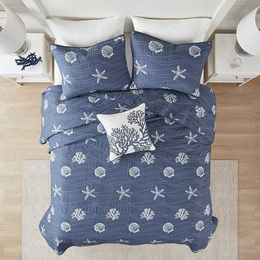 Nautical 9PC Bedding Ensemble Queen Navy Blue Hues - Quahog Bay Bedding