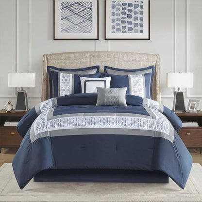 Nautical Comforter Set | Navy Blue | Queen | Powell 8 Piece Nautical Bedding Ensemble - Quahog Bay Bedding