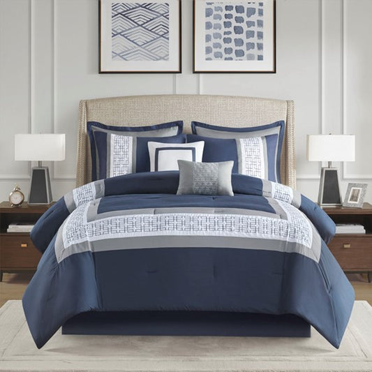 Nautical Comforter Set | Navy Blue | Queen | Powell 8 Piece Nautical Bedding Ensemble - Quahog Bay Bedding