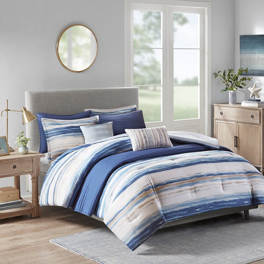 Nautical Navy Queen Quilt And Comforter Set - Marina 8PC - Quahog Bay Bedding