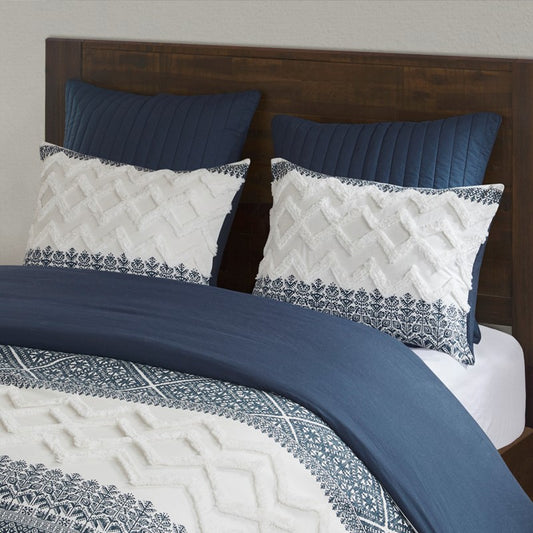 Nautical Mila Cotton Comforter Set with Chenille Tufting in Navy Blue