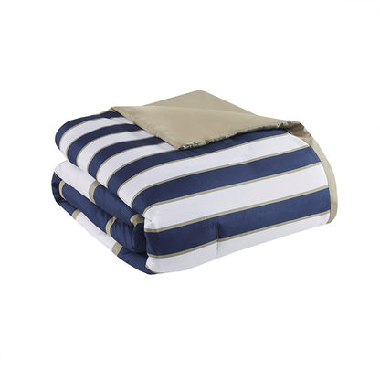 Navy Khaki Stripe 4PC Comforter Set - Nautical Comforters