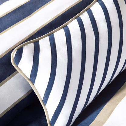 Navy Khaki Stripe 4PC Comforter Set - Nautical Comforters