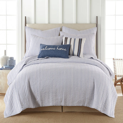 Nautical Stripe Quilt Bedding Set - Blue 1