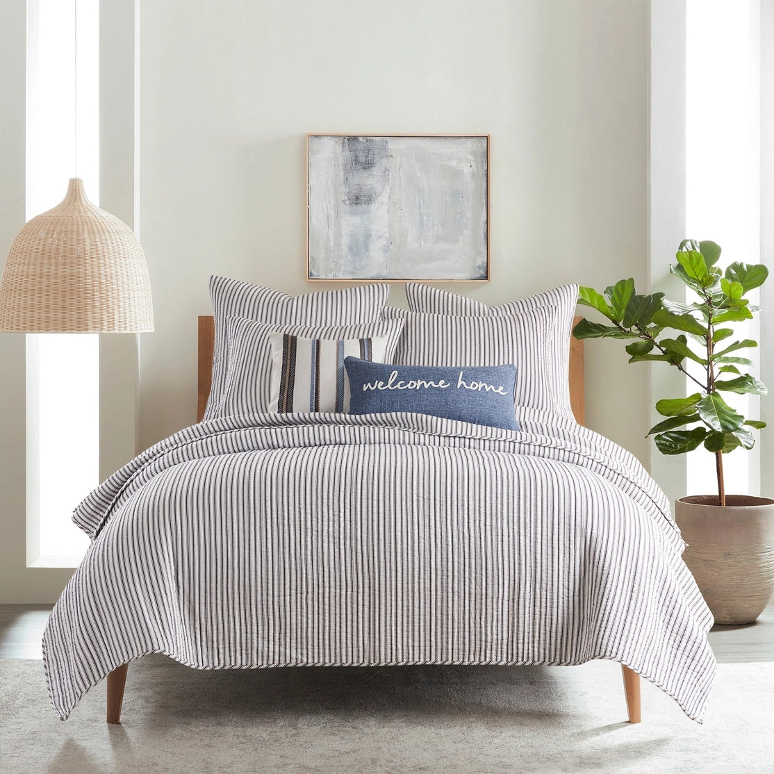 Nautical Stripe Quilt Bedding Set - Charcoal 1