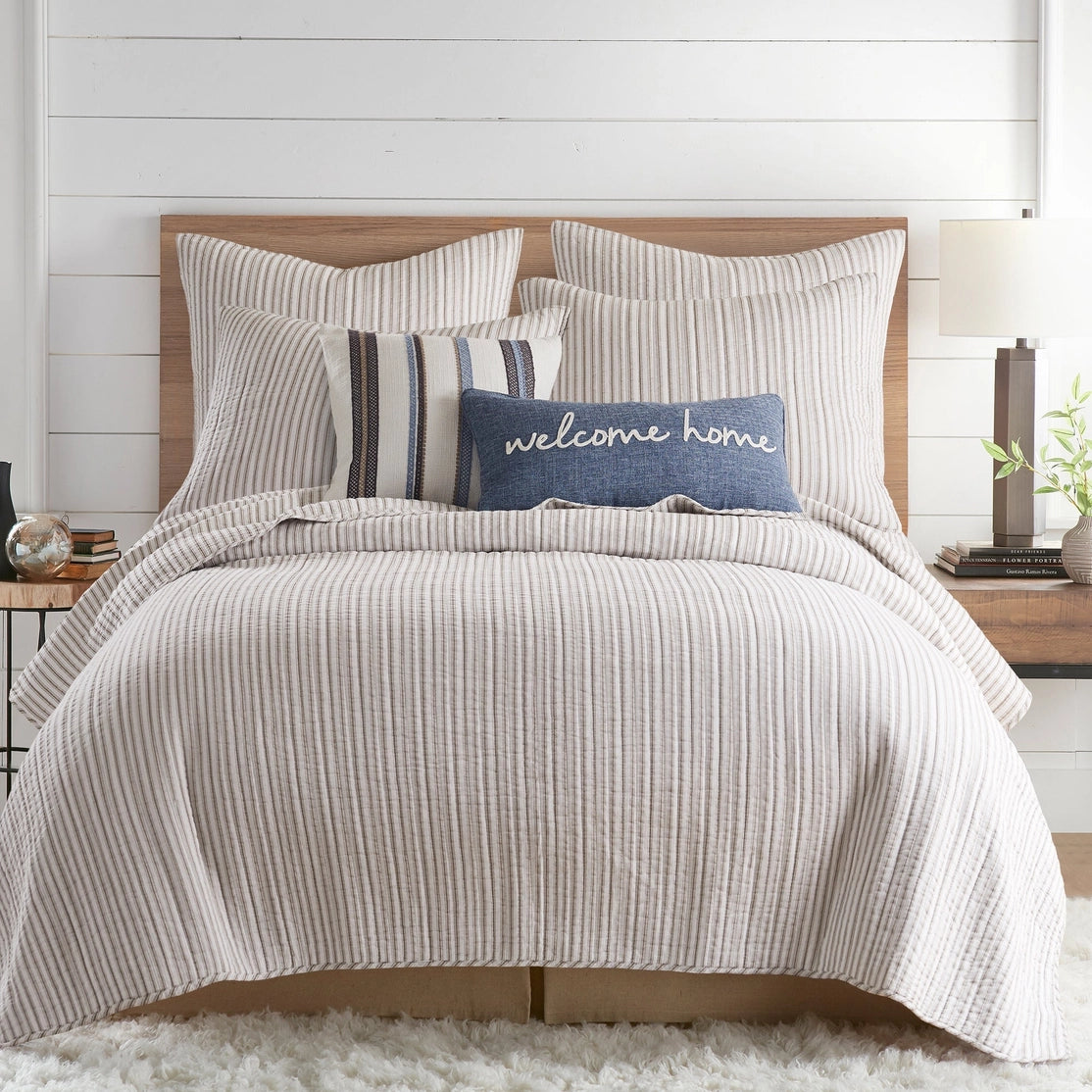 Nautical Stripe Quilt Bedding Set - Taupe 1