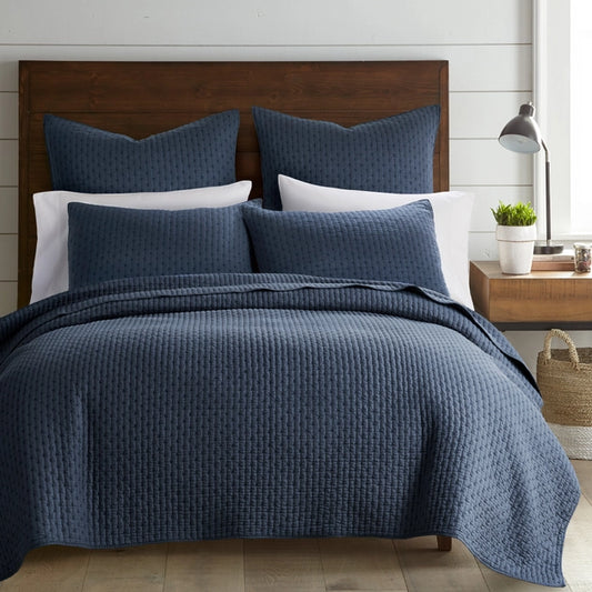 SPRING SALE! Universal V Berth Navy Blue Cross Stitch Quilt Cover Set 3PC Yacht Bedding