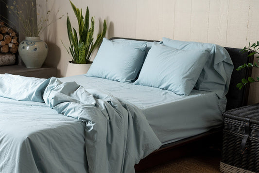 Crinkle Percale Organic Cotton Duvet Cover Set + Shams