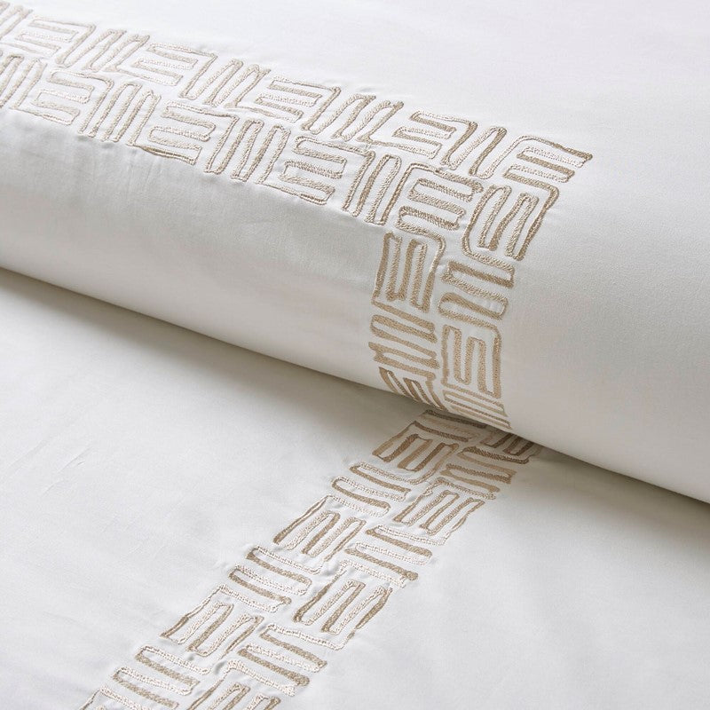 Embroidered Cotton Oversized Comforter Set - White & Gold 4PC