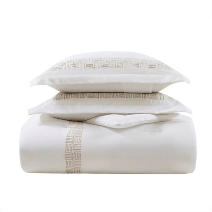 Embroidered Cotton Oversized Comforter Set - White & Gold 4PC