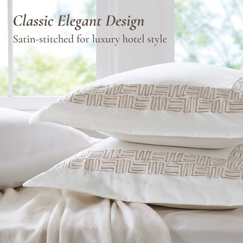 Embroidered Cotton Oversized Comforter Set - White & Gold 4PC