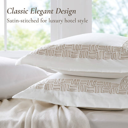 Embroidered Cotton Oversized Comforter Set - White & Gold 4PC