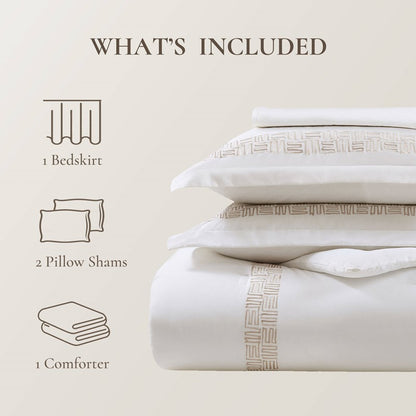 Embroidered Cotton Oversized Comforter Set - White & Gold 4PC