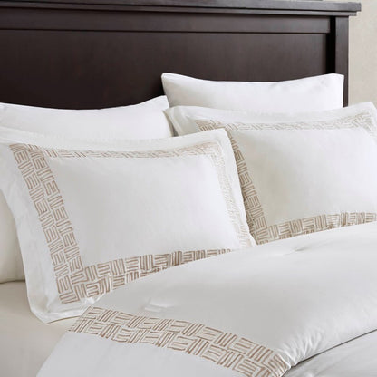 Embroidered Cotton Oversized Comforter Set - White & Gold 4PC