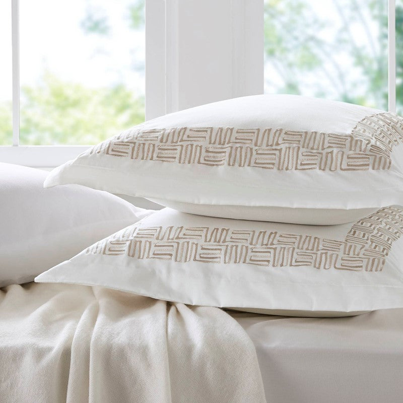 Embroidered Cotton Oversized Comforter Set - White & Gold 4PC