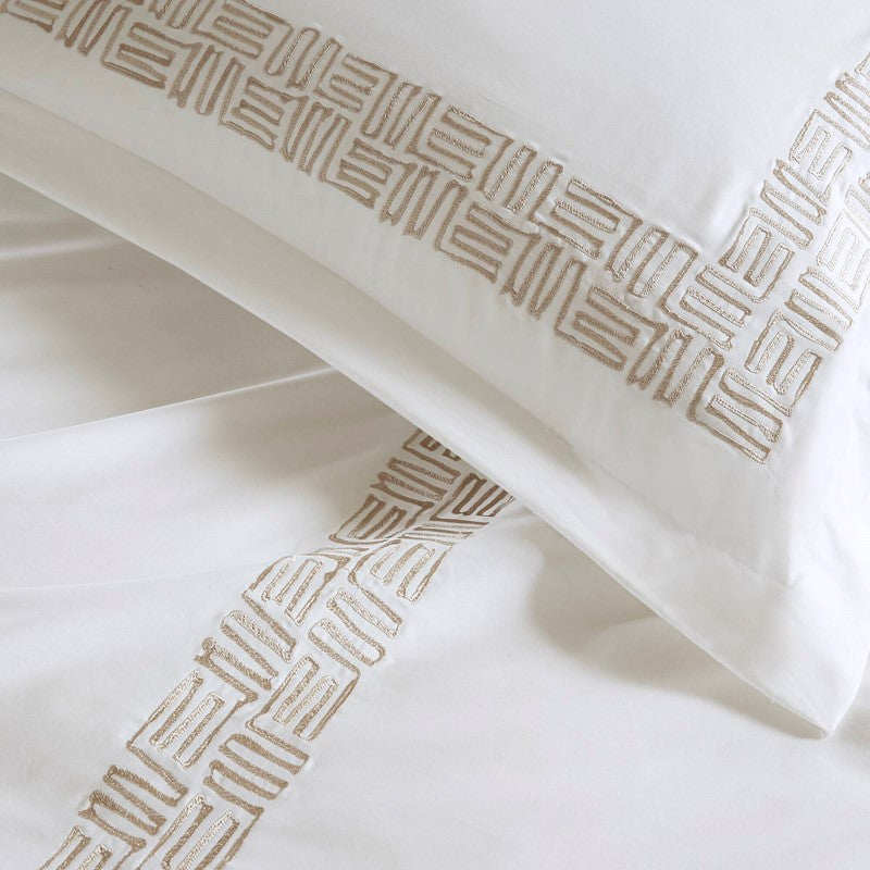 Embroidered Cotton Oversized Comforter Set - White & Gold 4PC