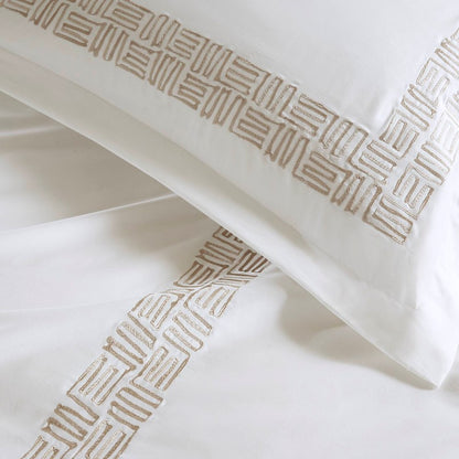 Embroidered Cotton Oversized Comforter Set - White & Gold 4PC