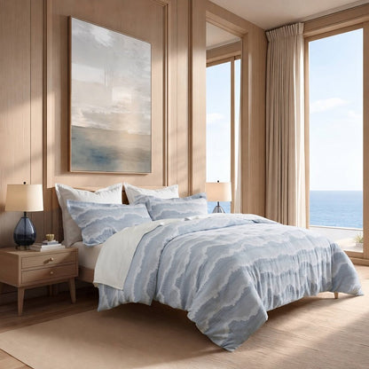 Ocean Wave Coastal 3PC Bedding Set - 100% Cotton Duvet Set