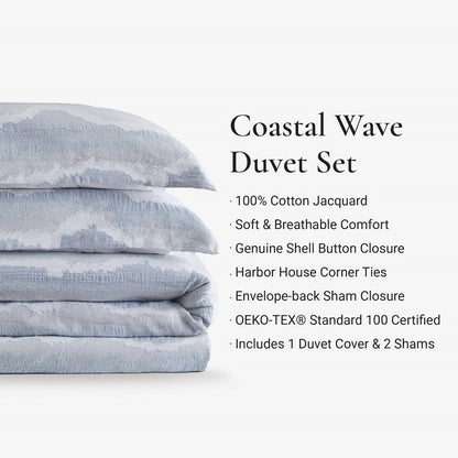 Ocean Wave Coastal 3PC Bedding Set - 100% Cotton Duvet Set