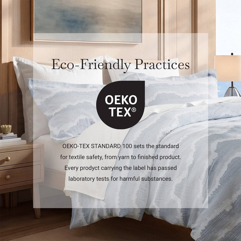 Ocean Wave Coastal 3PC Bedding Set - 100% Cotton Duvet Set