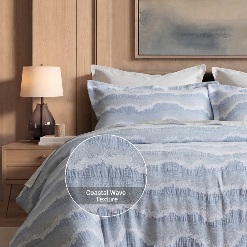 Ocean Wave Coastal 3PC Bedding Set - 100% Cotton Duvet Set