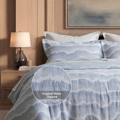 Ocean Wave Coastal 3PC Bedding Set - 100% Cotton Duvet Set