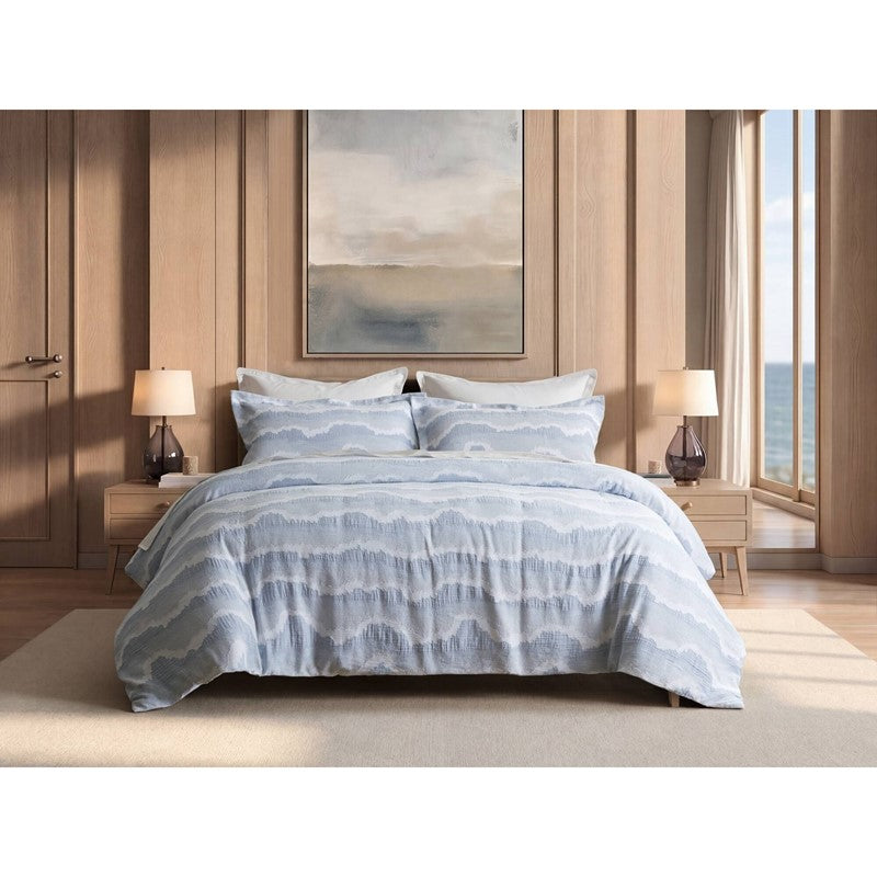 Ocean Wave Coastal 3PC Bedding Set - 100% Cotton Duvet Set