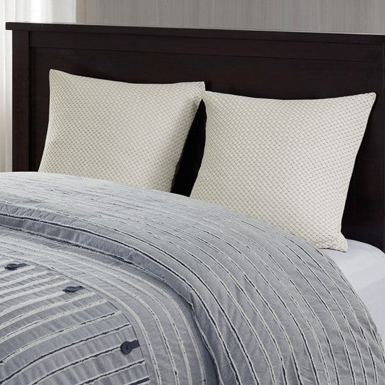 Oversized 100% Cotton Clipped Jacquard Comforter Set with Euro Shams and Throw Pillows - Blue Hues - Quahog Bay Bedding