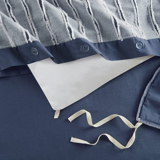 Oversized 100% Cotton Clipped Jacquard Comforter Set with Euro Shams and Throw Pillows - Blue Hues