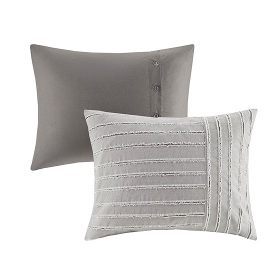 Oversized 100% Cotton Clipped Jacquard Comforter Set with Euro Shams and Throw Pillows - Grey Hues