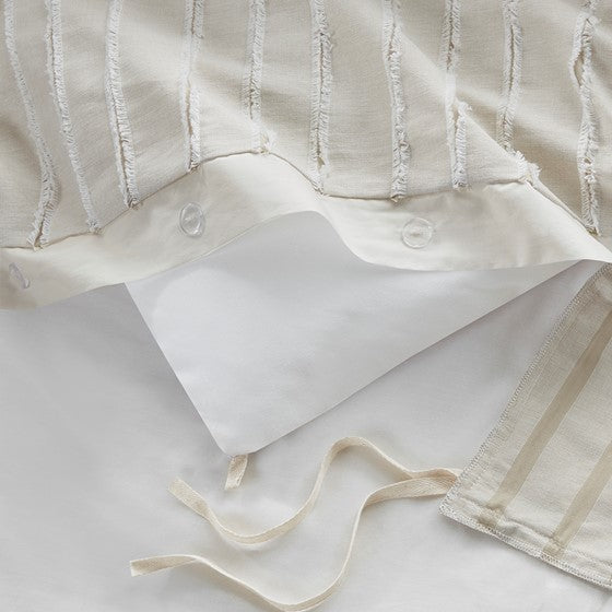 Oversized 100% Cotton Clipped Jacquard Comforter Set with Euro Shams and Throw Pillows - Ivory Hues