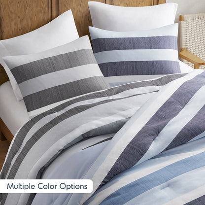 Comfort Spaces Owain Stripe Textured Print Comforter Set - Nautical Blue Bedding Set