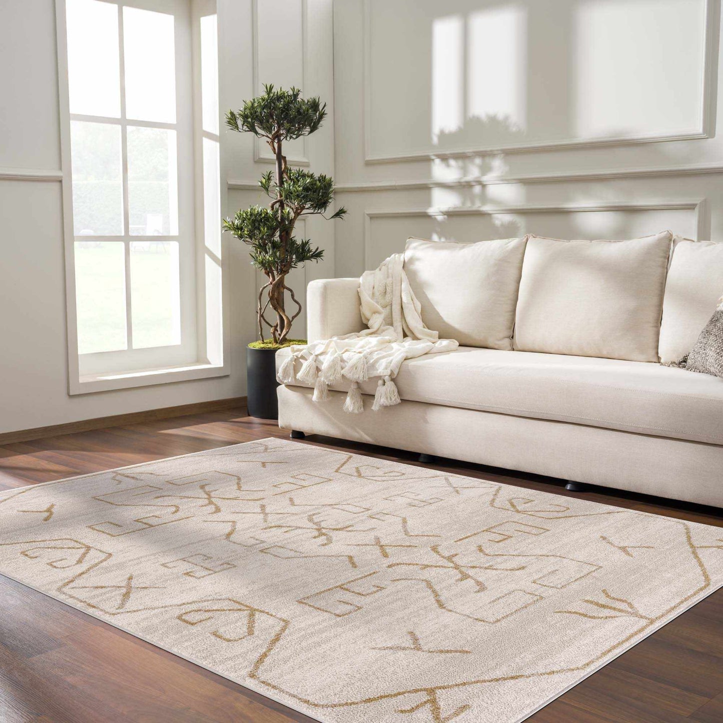 Azzan Cream & Gold Area Rug - Clearance