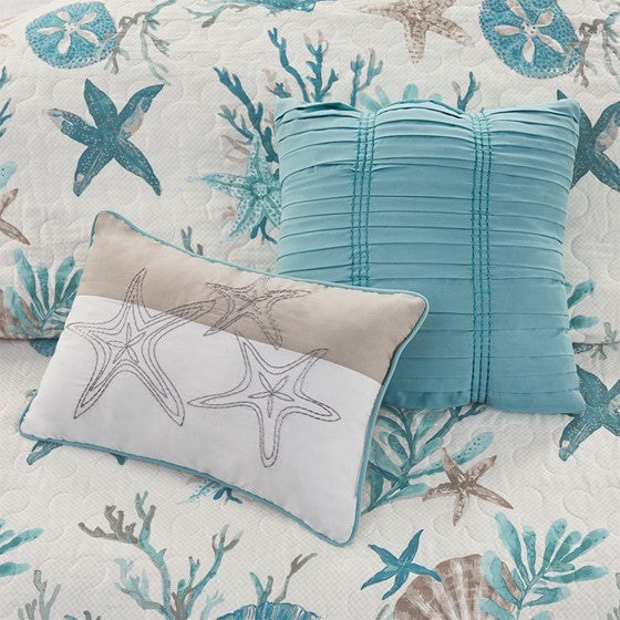 Madison Park Pebble Beach Cotton Sateen Quilt Set 6PC - Aqua