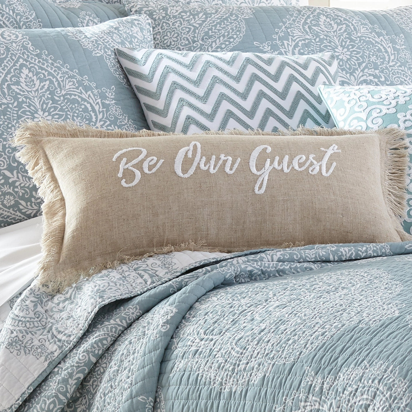 Pembroke Spa Be Our Guest Burlap Pillow - Quahog Bay Bedding