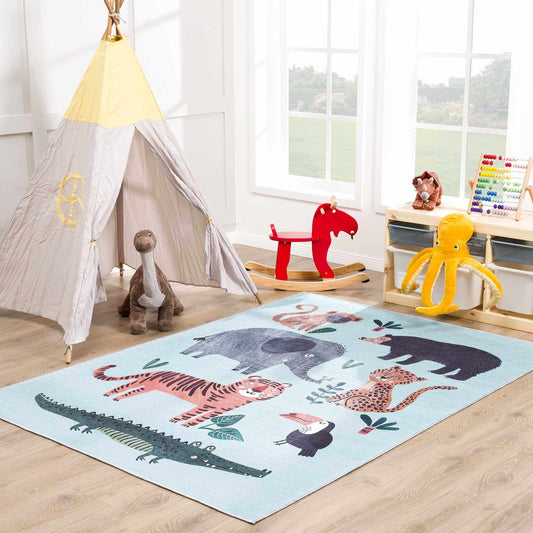 Petey Blue Animal Print Washable Kids Rug - Clearance - Quahog Bay Bedding